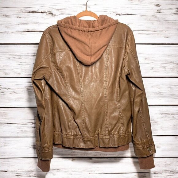 Coalition LA Camel Bomber Jacket Hoodie Double Zip Vegan Leather Sz Large NWT - Picture 4 of 12